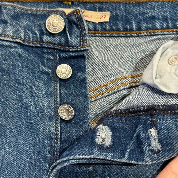 Levi’s Womens Size 27 Premium Denim Distressed Ribcage Straight Ankle Jeans - Picture 8 of 10